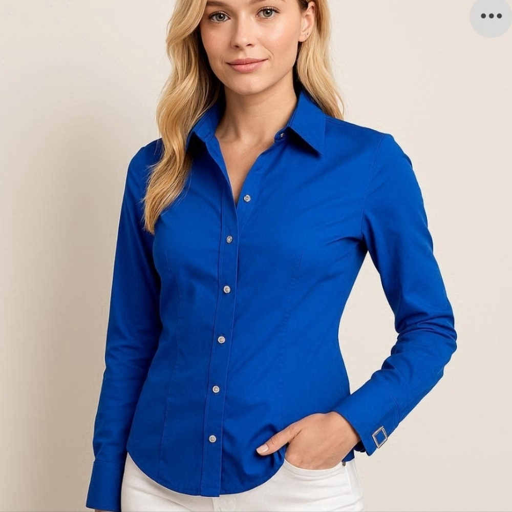 Express Electric Blue Y2K Vintage Button Down Shirt with Buckle Cuffs size XS-S